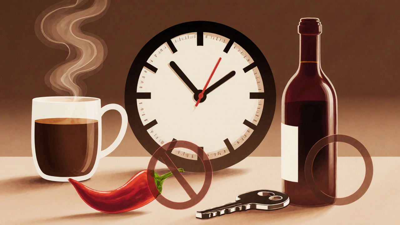 Hodiny ukazují 12 hodin s ikonami zakázaných věcí kolem.