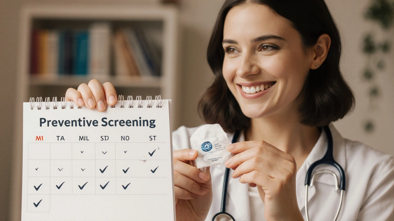 Člověk drží sadu na sběr stolice vedle kalendáře s označenými dny.