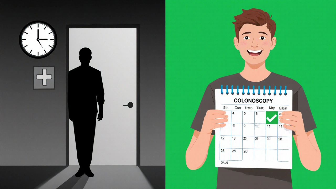 Symbolický obraz strachu před vyšetřením a naděje po prevenci.