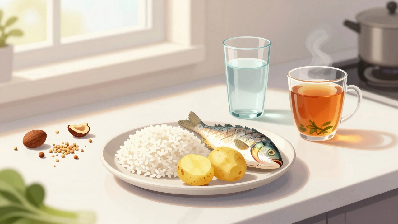 Čistá kuchyňská plocha s jídlem podle přípravy na vyšetření.