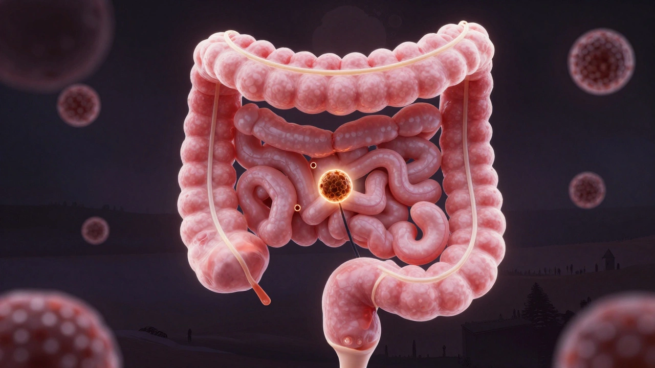 Endoskop prochází tlustým střevem, odstraňuje polyp a předchází rakovině.