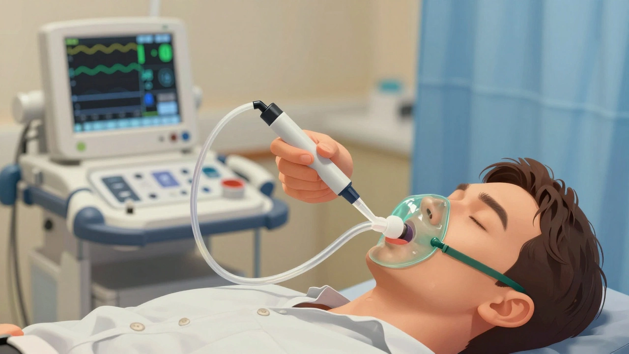 Lékař provádí gastroendoskopii pacientovi pod mírnou sedací.