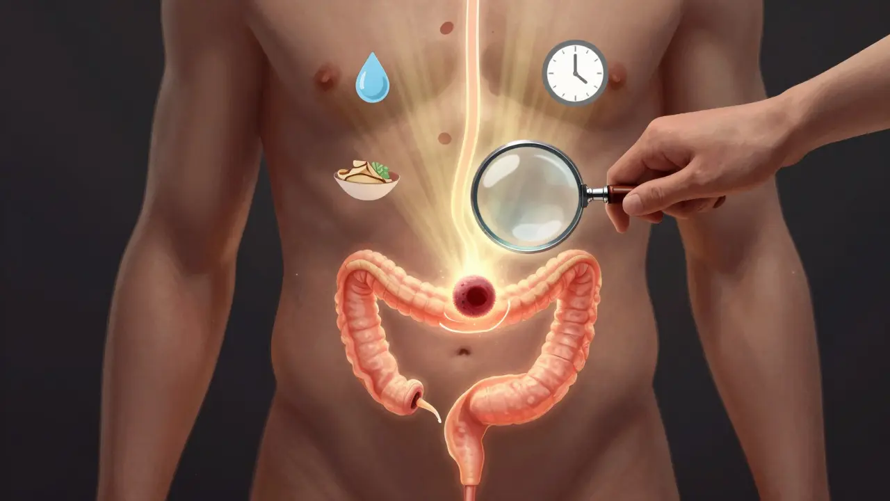 Symbolický obraz včasné diagnózy a vyléčení rakoviny konečníku.