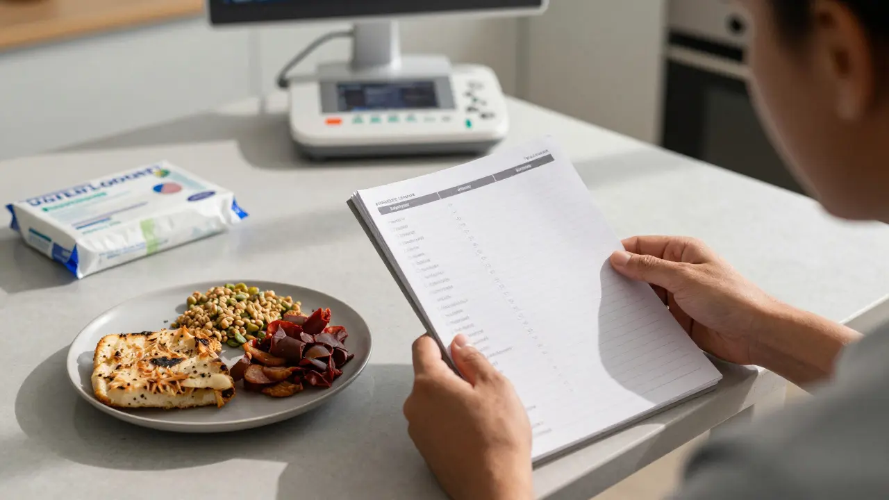 Pacient připravuje jídelníček a léky pro gastroenterologické vyšetření.