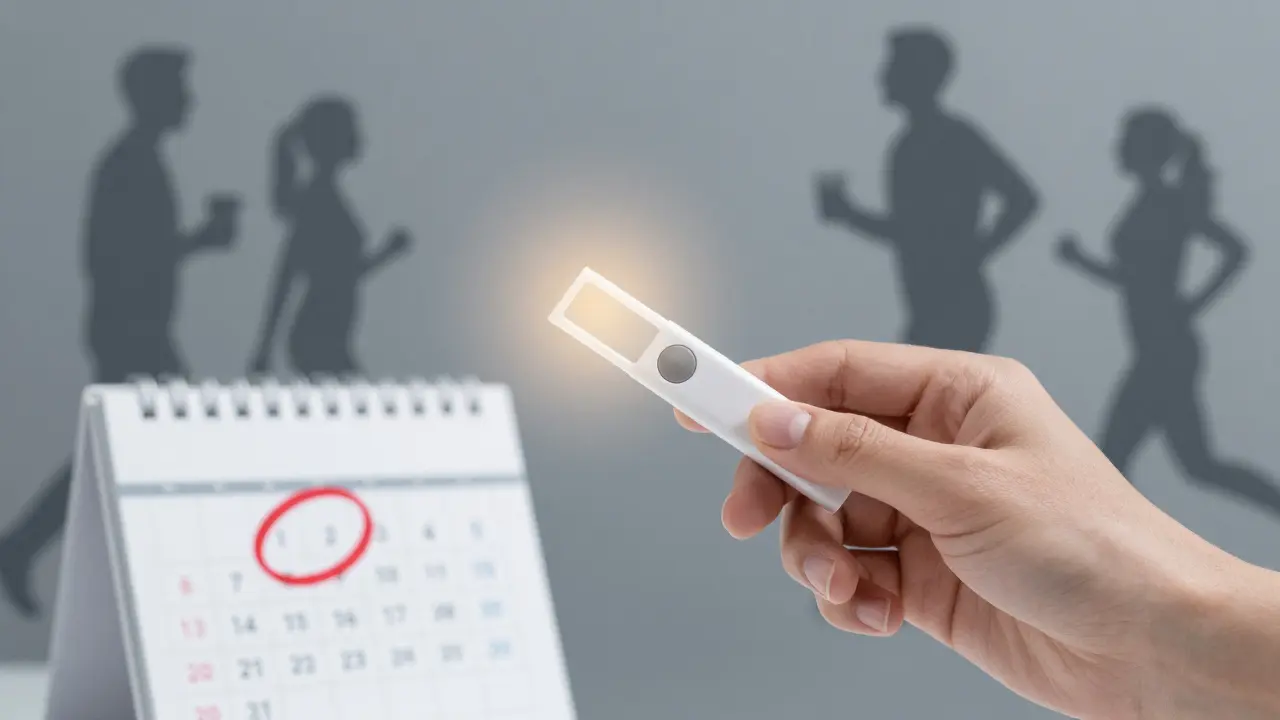 Rektoskop vedle kalendáře s označeným dnem — symbol timely lékařské péče.