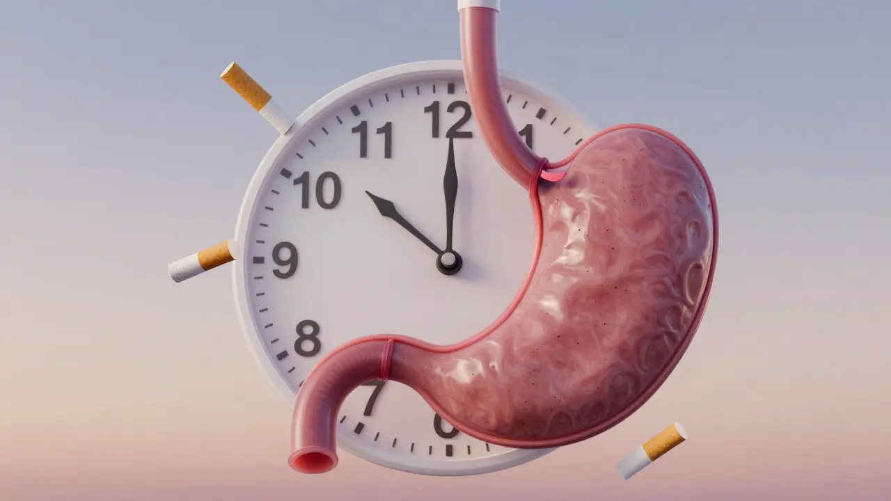 Hodiny s časovými intervaly 12 a 24 hodin, symbolizující přípravu na gastroskopii