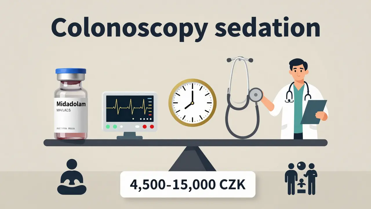 Vizuální rozbor skrytých nákladů na sedaci při kolonoskopii s porovnáním veřejné a soukromé péče.